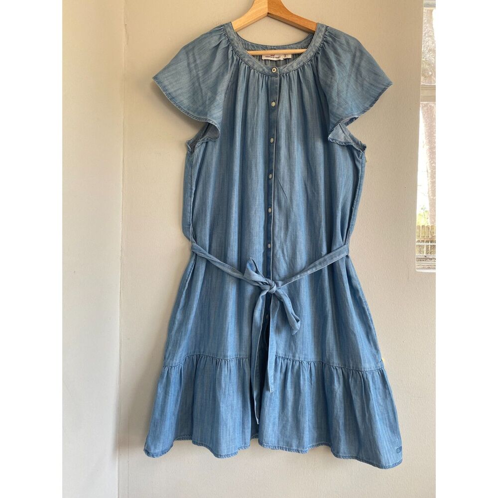 NWOT Vineyard Vines Jean Chambray Tie Dress Flutter sleeves size L